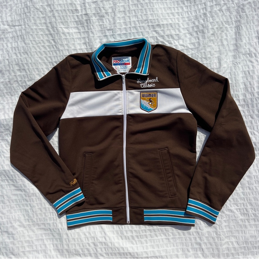 Y2K Hollister Pro Sport Retro Waimea Longboard Classic Brown Track Jacket, L